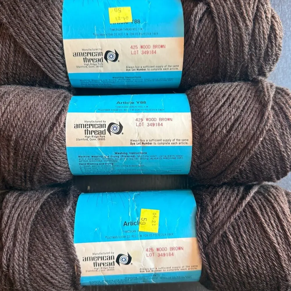 Lot of 3 Dawn Odyssey Yarn in #425 Wood Brown Acrylic Worsted